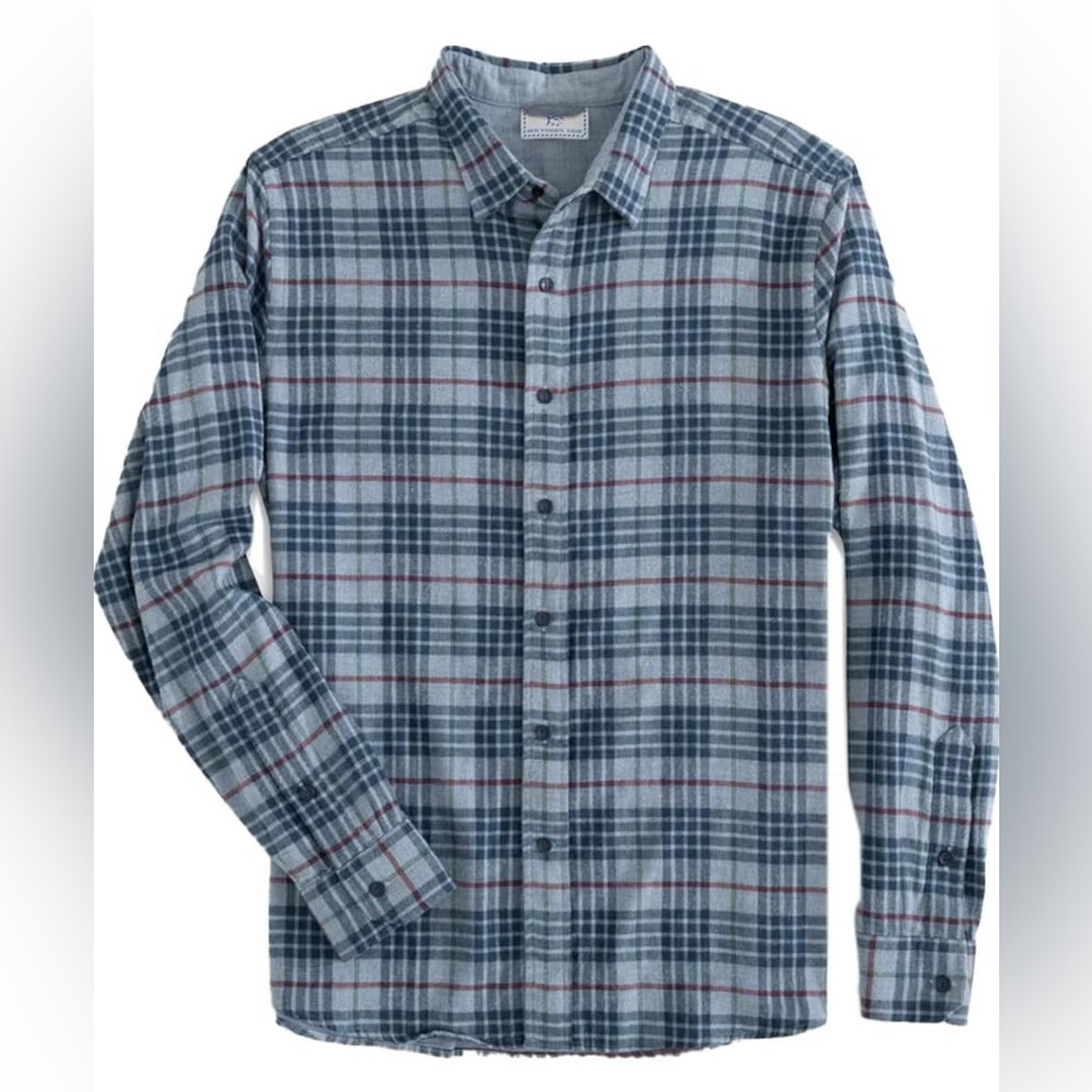 NEW Southern Tide Men’s Payton Heather Reversible Plaid Sportshirt Gray/Blue XXL